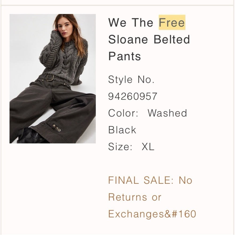 Free People Charcoal Gray Pants with Belt - Picture 4 of 4